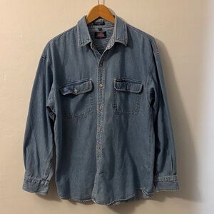 VTG Dickies Authentic Light Blue Denim Men’s Work Shirt Large Workwear